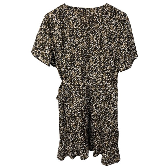 SHEIN Dress Women Short Sleeve Mini Ruffle V Neck Wrap Style Black Brown 12 Boho - Picture 8 of 13